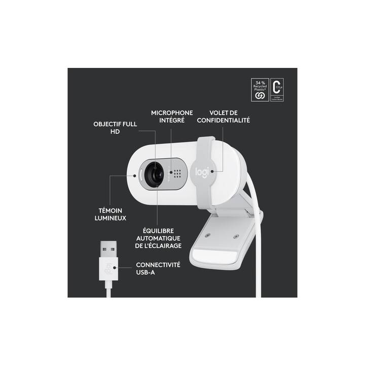 LOGITECH Brio 100 Webcam (2 MP, Weiss)