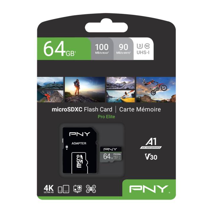 PNY TECHNOLOGIES MicroSDXC UHS-I PRO Elite (Class 10, 64 GB, 100 MB/s)