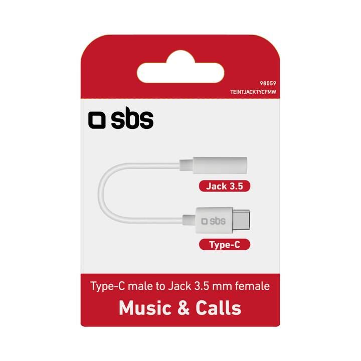 SBS Music & Calls Adattatore (Jack 3.5 mm, USB Typ-C, 9 cm)