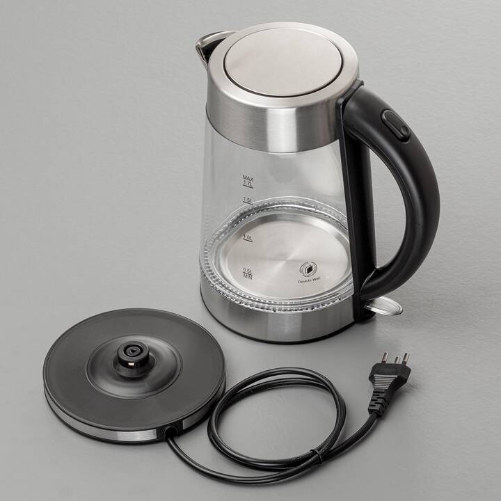INTERTRONIC Kabelloser Wasserkocher (1.7 l, Glas, Kunststoff, Silber)