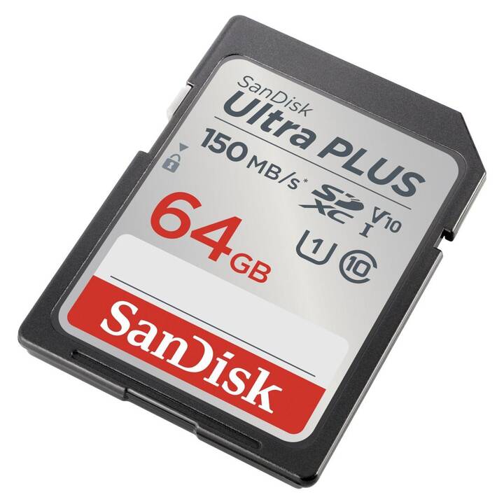 SANDISK SDXC UHS-I Ultra PLUS (Class 10, Video Class 10, 64 Go, 150 Mo/s)
