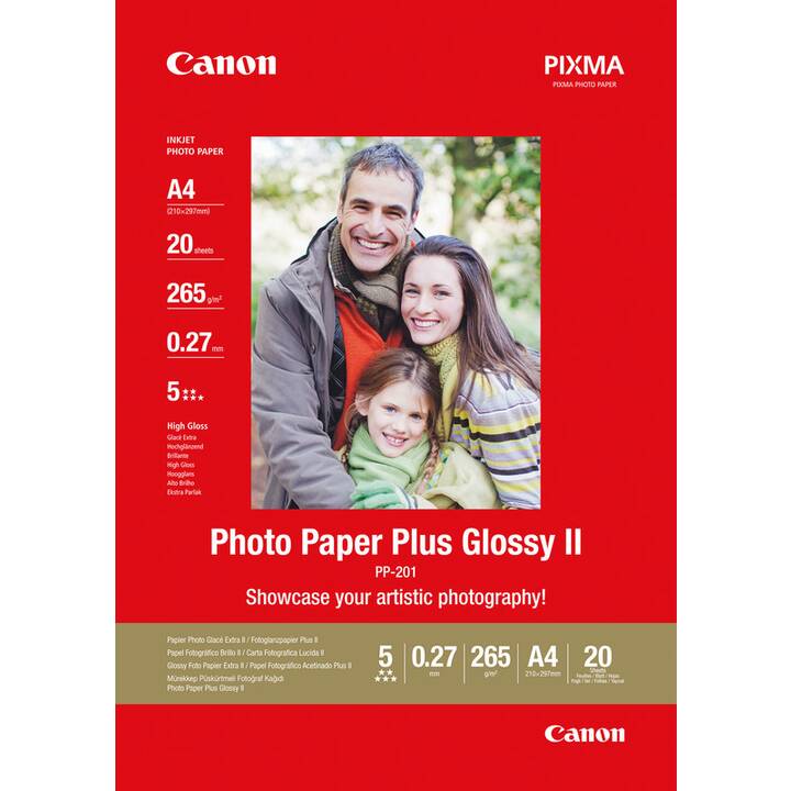 CANON PP-201 Glossy II Plus Carta fotografica (20 foglio, A4, 265 g/m2)