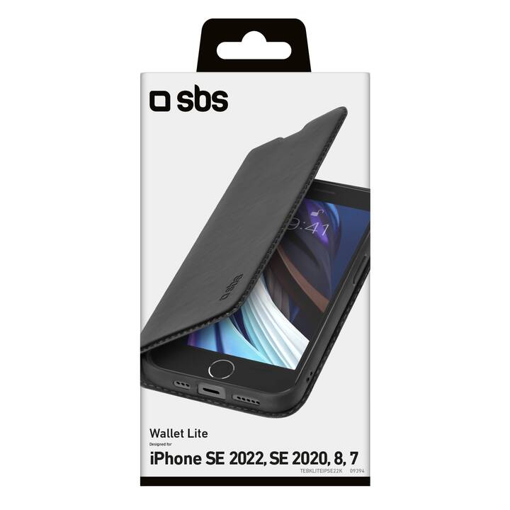 SBS Flipcover Lite case (iPhone SE 2020, iPhone 8, iPhone 7, iPhone SE 2022, Schwarz)