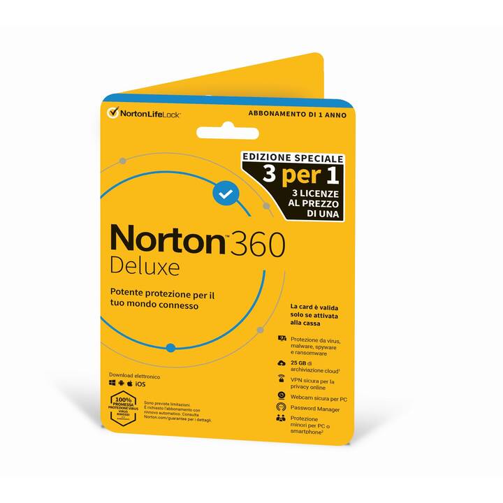 NORTON 360 Deluxe 3for1 (Abbonamento, 3x, 1 anno, Italiano)