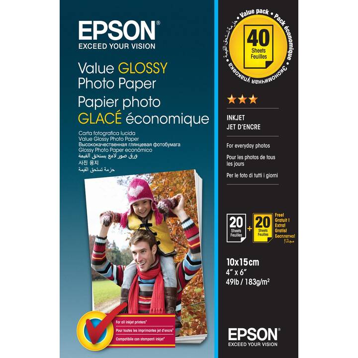 EPSON Value Glossy Papier photo (40 feuille, 100 x 150 mm, 183 g/m2)