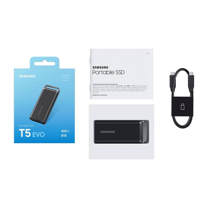 SAMSUNG Portable SSD T5 EVO (USB Typ-C, 8000 GB, Schwarz)