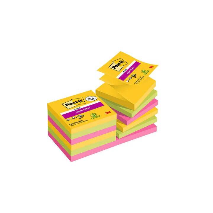 POST-IT Haftnotizen Super Sticky Z-Notes Carnival (12 x 90 Blatt, Mehrfarbig)
