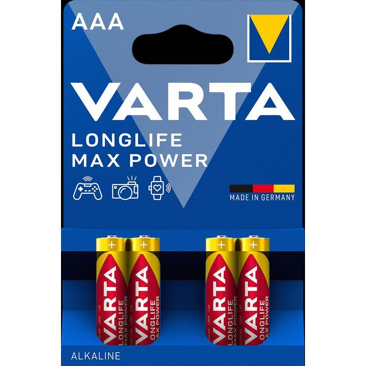 VARTA Longlife Max Power Batterie (AAA / Micro / LR03, Universell, 4 Stück)
