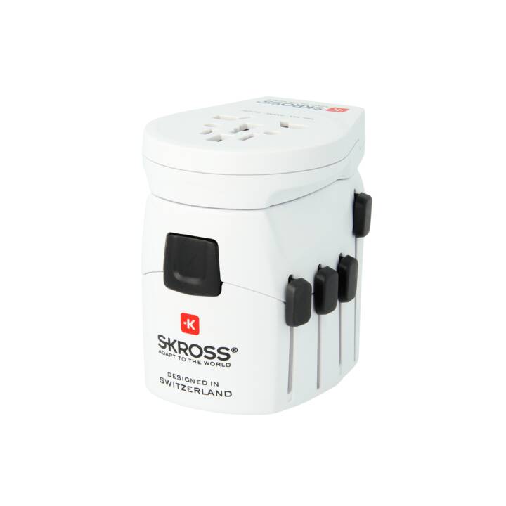 Reisestromadapter PRO World & 1x USB (universal, USB / Australien, Schukostecker, Commonwealth-Stecker, universal, Typ I, Typ F, Typ G, Weiss)