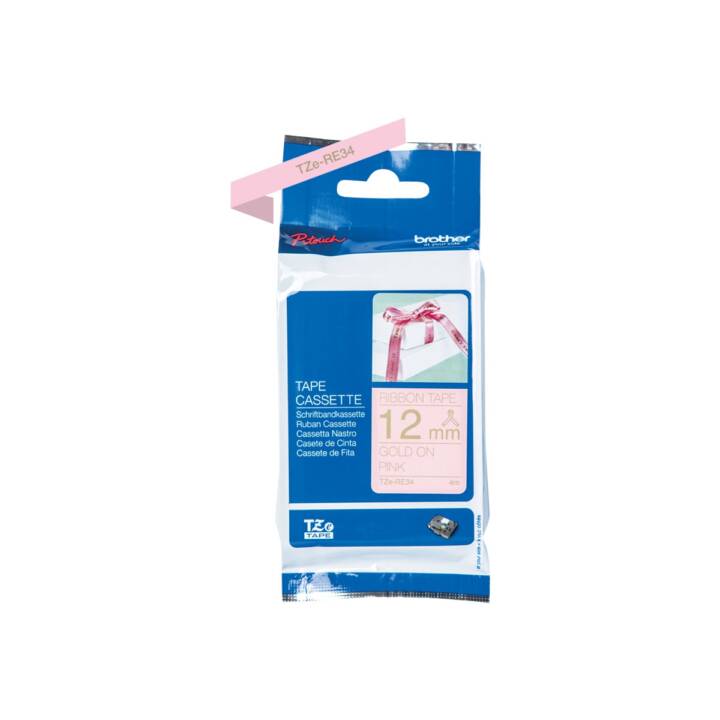 TZe-RE34 Schriftbandkassette (12 mm x 4 m, Gold / Pink)