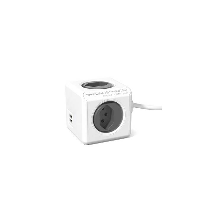 ALLOCACOC Prise multiple PowerCube Extended USB (USB, CH, Type J, 1.5 m, Blanc, Anthracite)