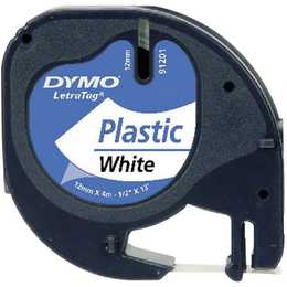 DYMO Schriftband LetraTAG Plastik (1,2 cm x 4 m, Schwarz auf Weiss)