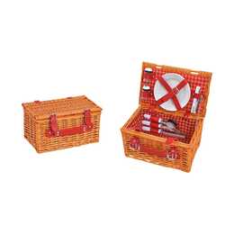 G. WURM Picknick-Korb (30 x 19 x 16 cm, Braun, Rot)
