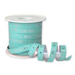 PATTBERG Geschenkband Happy Birthday (Silber, Blau, Gemustert)