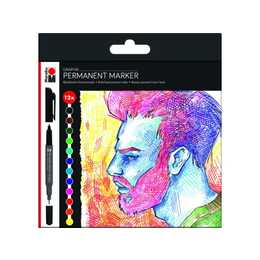 MARABU Pennarello indelebile Graphix (Rosa, Verde chiaro, Giallo, Marrone, Arancione, Blu notte, Blu chiaro, Nero, Porpora, Verde, Rosso, Blu, 12 pezzo)
