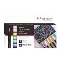 TOMBOW Brushpen Fudenosuke Crayon feutre (Violet pastel, Bleu pastel, Jaune pastel, Vert pastel, Rose pastel, Blanc)