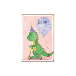 ABC Carte de vœux Dino (Anniveraire, B6, Vert, Rose)