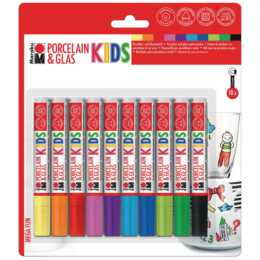 MARABU Marcatore creativo Porcelain & Glas KIDS Mega Fun (Viola, Giallo, Arancione, Nero, Verde, Rosso, Blu, Turchese, 10 pezzo)