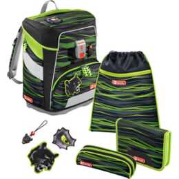 STEP BY STEP Schulranzen Set Space Wild Cat Chiko (20 l, Schwarz, Grün)