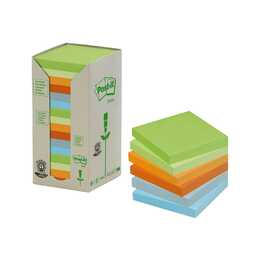 POST-IT Notes autocollantes Recycling (16 x 100 feuille, Mauve, Bleu, Turquoise, Rose, Multicolore)