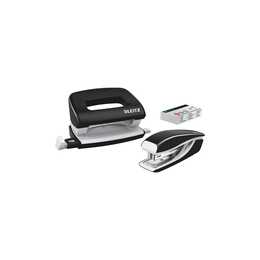 LEITZ Ensemble perforatrice et agrafeuse de bureau Mini (Noir, 10 feuille)