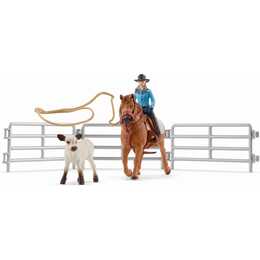 SCHLEICH Farm World Team Roping mit Cowgirl Pferd