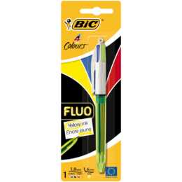 BIC Stylo à bille 4 Colours Fluo (Jaune, Bleu, Noir, Rouge)