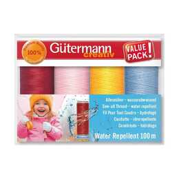 GÜTERMANN Garn (4 x 100 m, Handnähen, Gelb, Rot, Blau, Rosa)