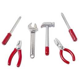 HOBBYFUN Deko Miniatur-Gartenwerkzeug (Silber, Rot)