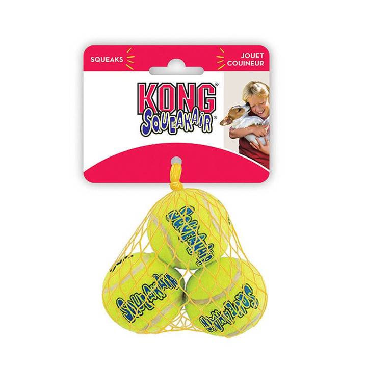 KONG Air Squeaker Tenis Ball giocattolo per cani, 4 cm, 3 pz.
