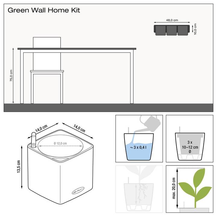 LECHUZA Topf Green Wall Home Kit, Weiss, glanz (48 cm)