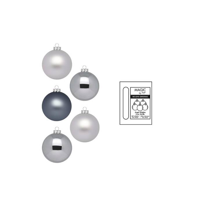 INGES CHRISTMAS DECOR Weihnachtskugeln (24 Stück, Silber, Grau)