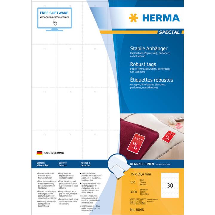 HERMA Foglie etichette per stampante (59.4 x 35 mm)