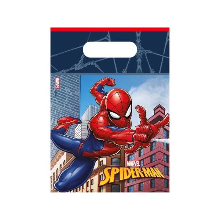 AMSCAN Geschenktüte Spiderman (6 Stk, Dunkelblau, Rot, Blau, Dunkelrot, Superheld)