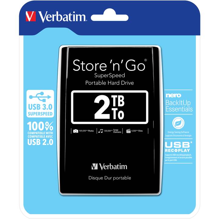 VERBATIM Store 'n' Go (USB, 2 TB, Schwarz)