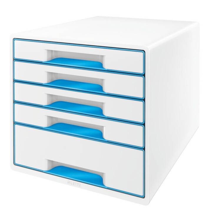 LEITZ Boite à tiroirs de bureau Wow Cube (A4, 28.7 cm  x 27 cm  x 36.3 cm, Bleu, Blanc)