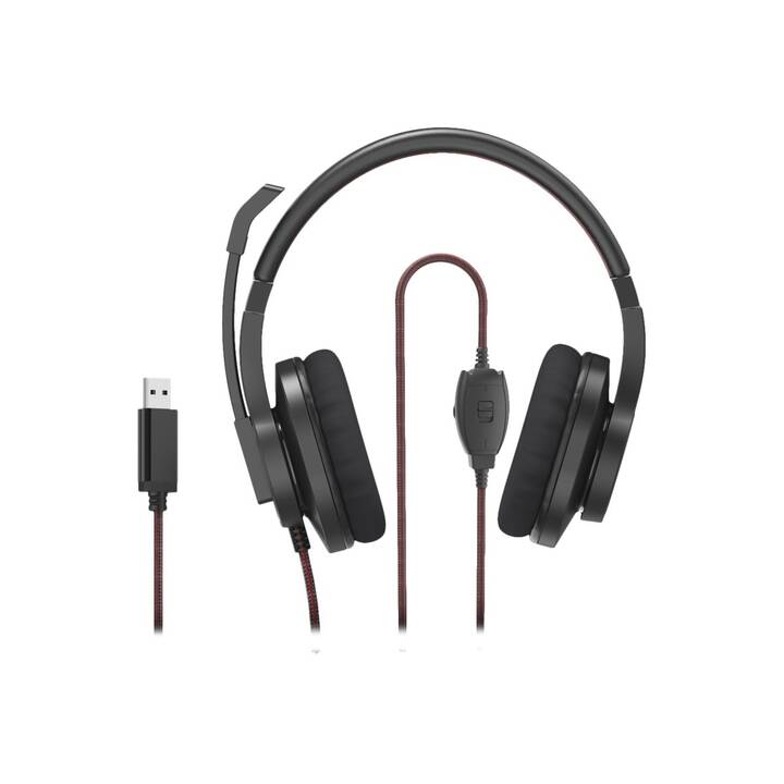 HAMA Office Headset HS-USB400 V2 (Over-Ear, Kabel, Rot, Schwarz)