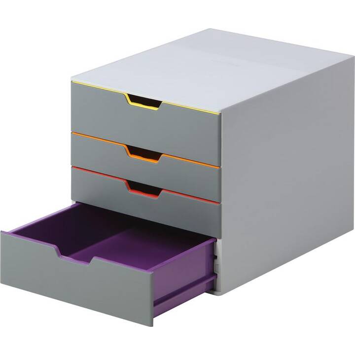 DURABLE Boite à tiroirs de bureau Varicolor 4 (A4, C4, Letter, 292 mm  x 356 mm  x 280 mm, Multicolore, Gris)