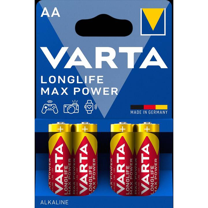 VARTA Longlife Max Power Batterie (AA / Mignon / LR6, Universel, 4 pièce)