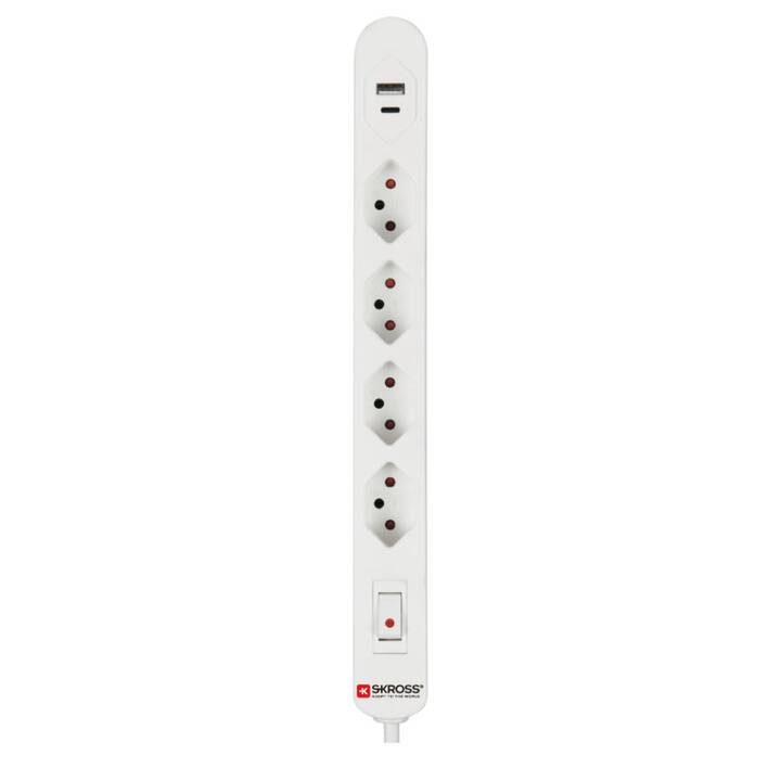 SKROSS Presa multiple Home Station USB-C (USB tipo-C, T13, USB , USB Typ A / T12, 1.5 m, Bianco)