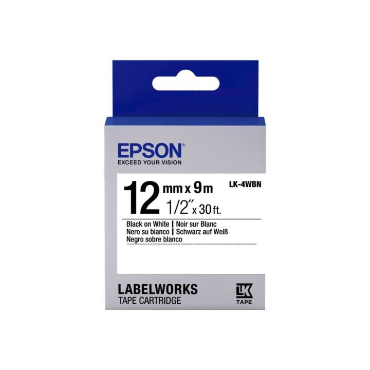 EPSON LK-4WBN Ruban d'écriture (Noir / Blanc, 12 mm)