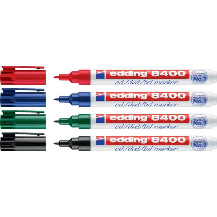 EDDING Marqueur permanent 8400 (Bleu, Noir, Rouge, Vert, 4 pièce)