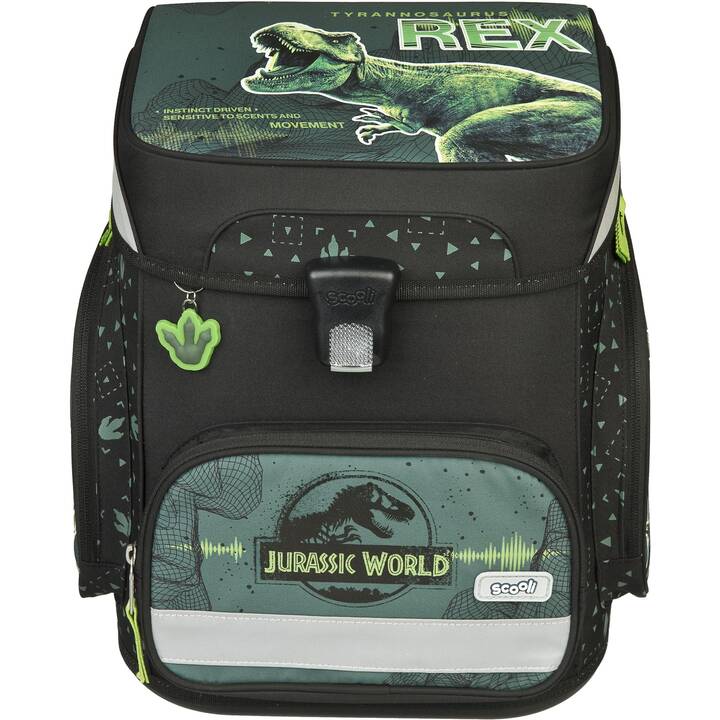 SCOOLI Schulranzen Set EasyFit Jurassic World (18 l, Schwarz, Grün)