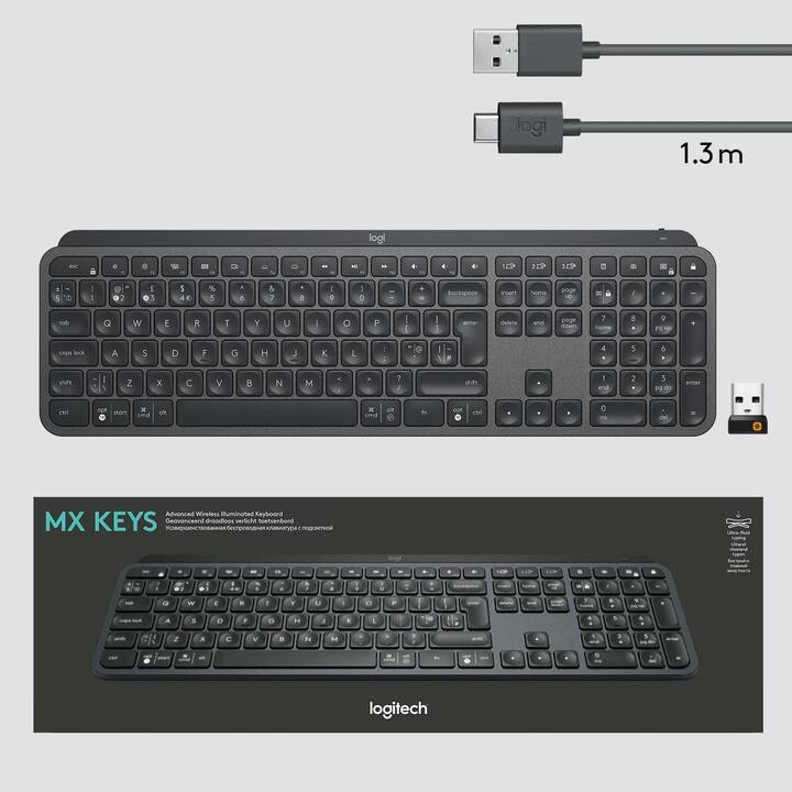 LOGITECH MX Keys Advanced (USB, Bluetooth, Suisse, Sans fil)