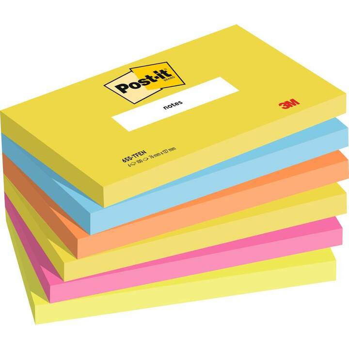 3M Notes autocollantes (6 x 100 feuille, Jaune, Orange, Vert, Bleu, Pink)