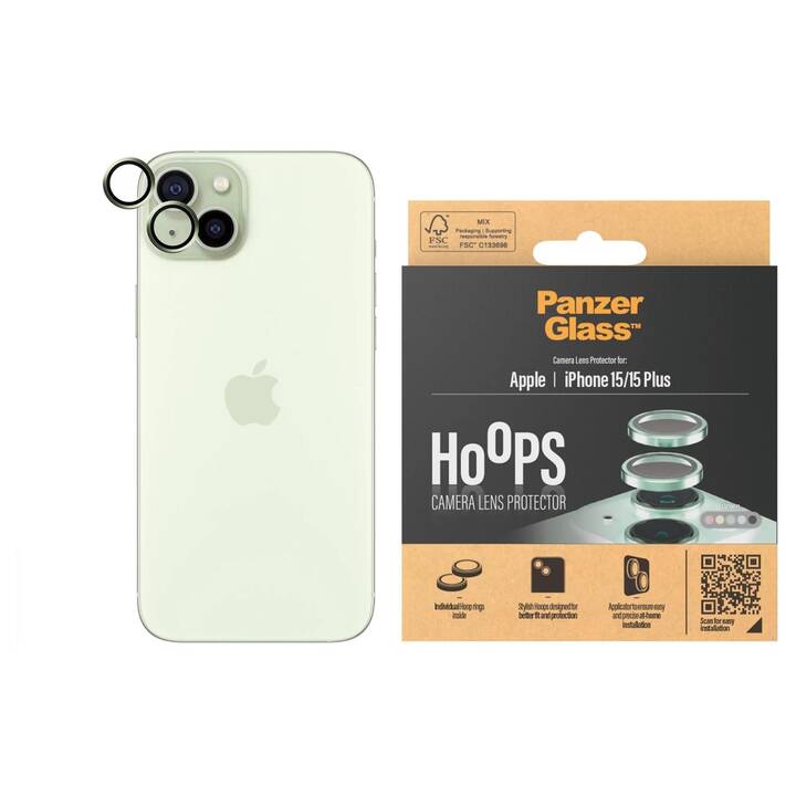 PANZERGLASS Verre de protection de l'appareil photo Lens Protector Rings HOOPS (iPhone 15, iPhone 15 Plus, 1 pièce)