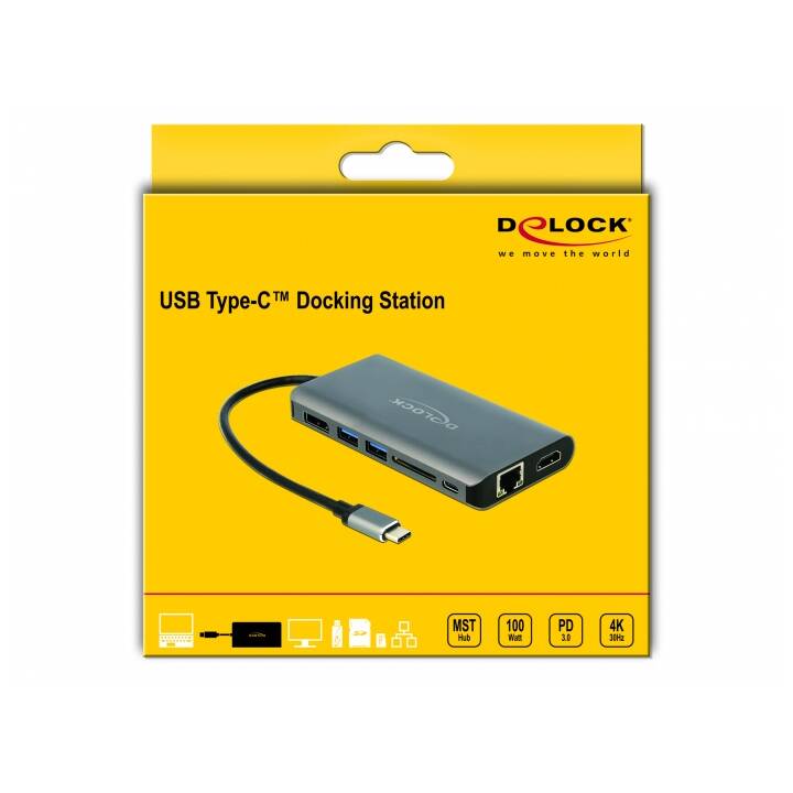DELOCK Stazione d'aggancio 87683  (DisplayPort, Ingresso HDMI, 2 x USB 3.0 di tipo A, USB 3.0 di tipo C, RJ-45 (LAN))