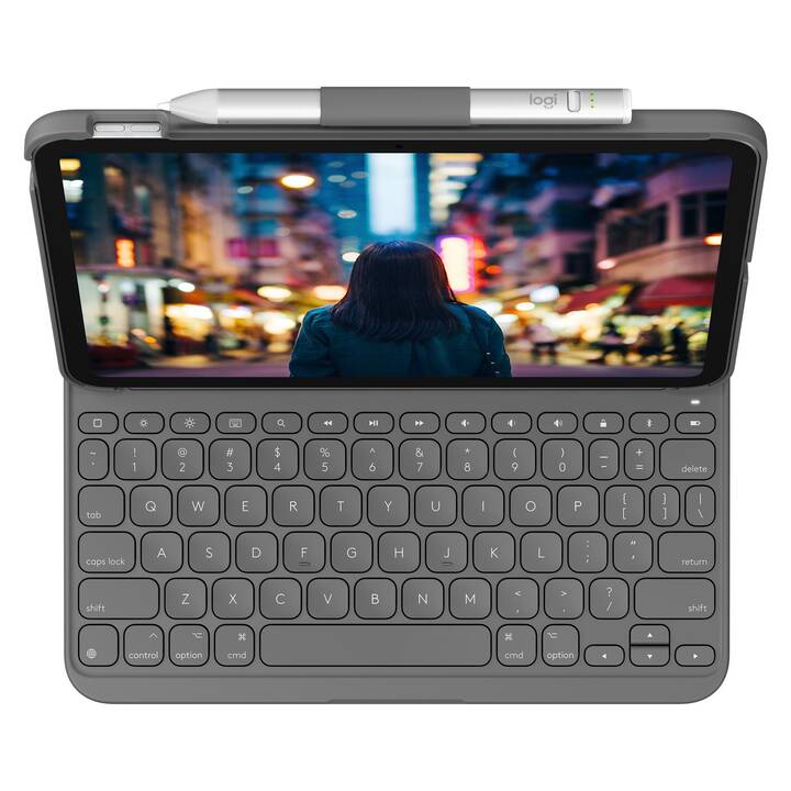 LOGITECH Slim Folio Type Cover (10.9", iPad (10. Gen. 2022), Unicolore, Gris, Noir)