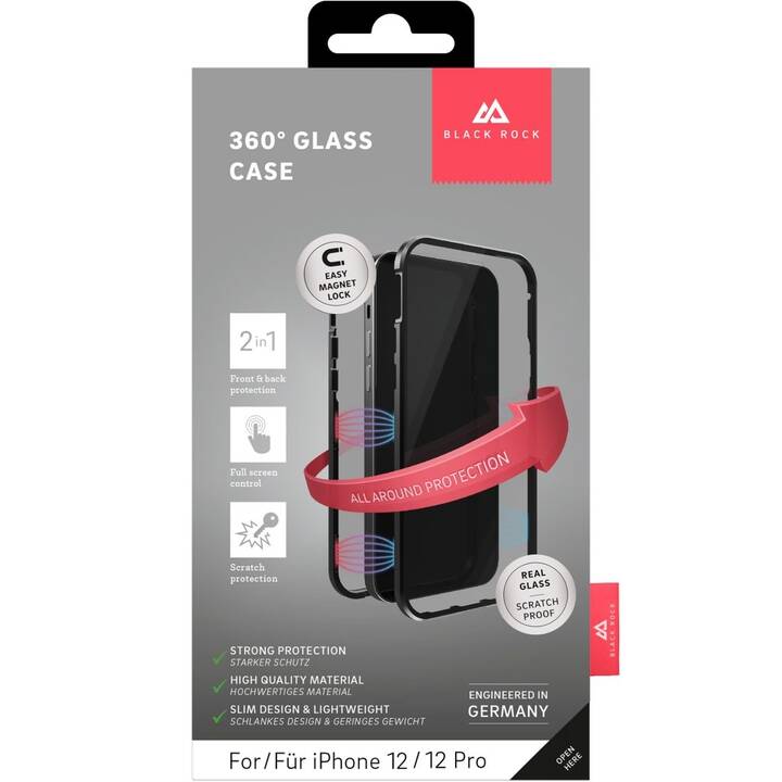 BLACK ROCK Hardcase 360° Glass (iPhone 12, iPhone 12 Pro, Nero)