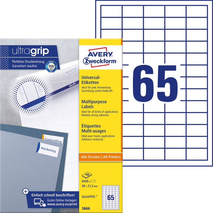 AVERY ZWECKFORM 3666 ultragrip (21.2 x 38 mm)